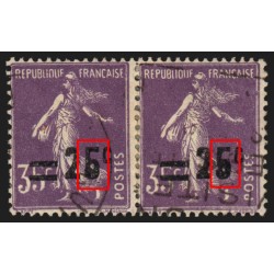 n°218b, variété "Boucle du 5 fermée", Semeuse 25c sur 35c violet, oblitéré - TB