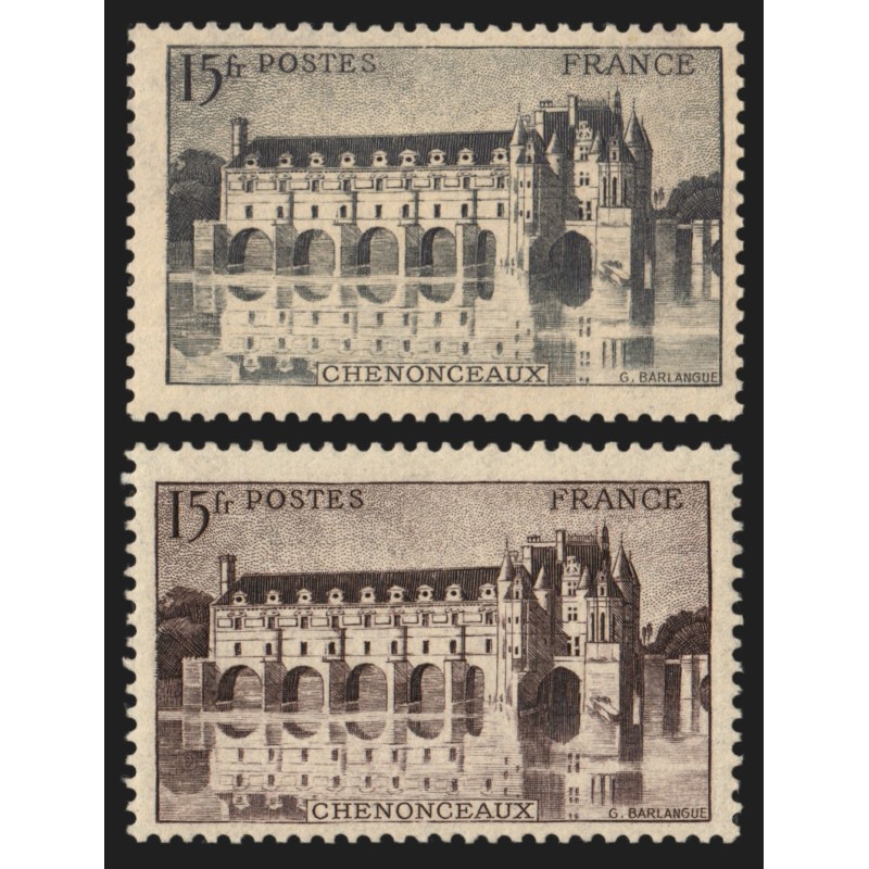 n°610c, variété "gris-noir" + normal, Château de Chenonceaux, neufs ** - TB