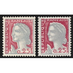 n°1263, variété "Couleurs décalées" + normal, Marianne de Decaris, neufs ** TB
