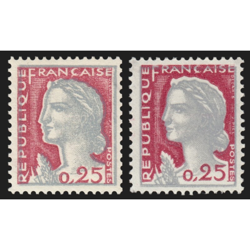 n°1263, variété "Couleurs décalées" + normal, Marianne de Decaris, neufs ** TB