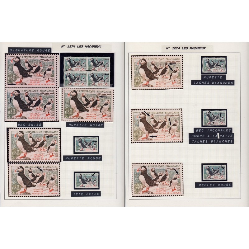 n°1274, lot de 6 variétés d'impression, Oiseau Macareux, neufs ** - SUPERBE