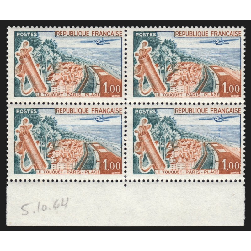 n°1355, variété "Plage bleue" x2 dans un bloc de quatre, neuf ** sans charnière