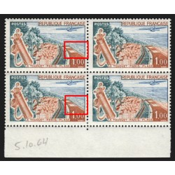 n°1355, variété "Plage bleue" x2 dans un bloc de quatre, neuf ** sans charnière