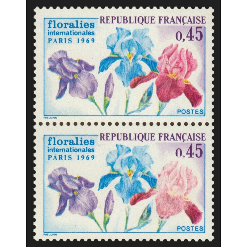 n°1597c, variété "Fleur rouge très dépouillée" tenant à normal, neuf ** SUPERBE