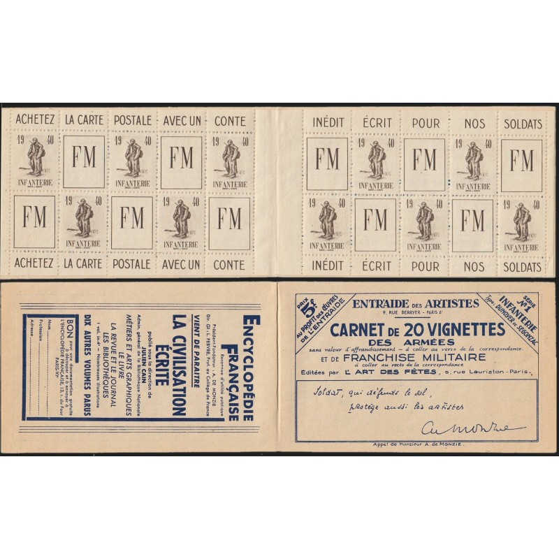 Franchise Militaire n°10A, Carnet Infanterie 1940, neuf ** sans charnière - TB