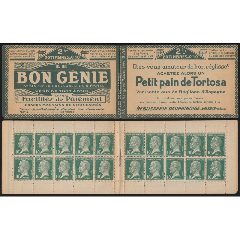 Carnet n°170-C1, Petit pain de Tortosa, Pasteur 10c vert, neuf ** - B/TB