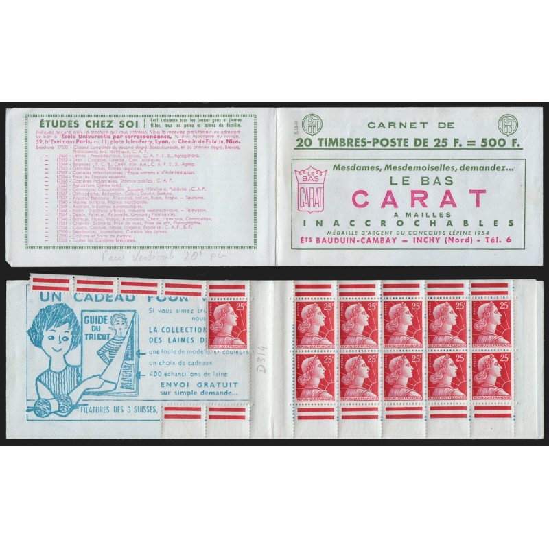 Carnet n°1011C-C 2, manque une feuille, Marianne de Muller, neuf ** - B/TB