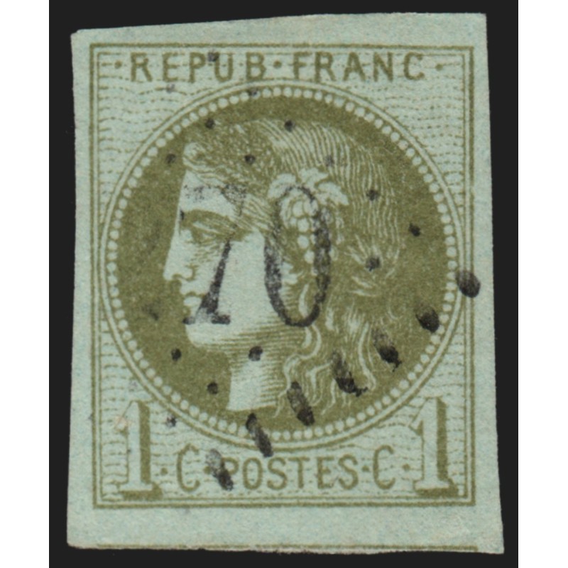 n°39B, Cérès Bordeaux, 1c olive, Report 2, oblitéré losange Gros Chiffres - TB