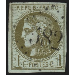 n°39C, Cérès Bordeaux, 1c olive, Report 3, oblitéré Gros Chiffres - TB D'ASPECT