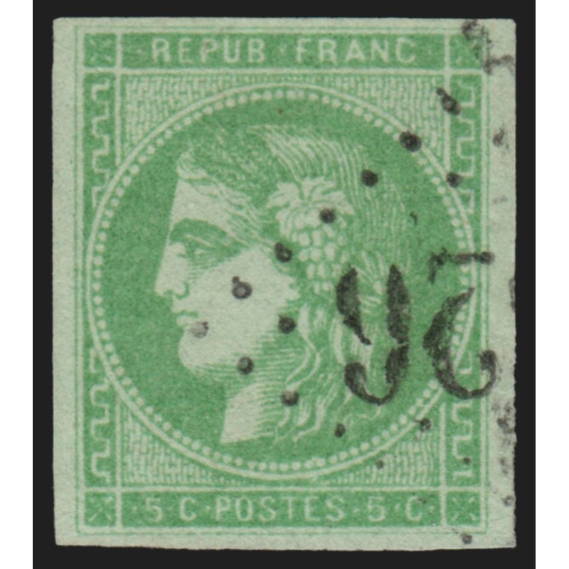 n°42B, Cérès Bordeaux, 5c vert-jaune nuance très pâle - TB - signé JF.BRUN