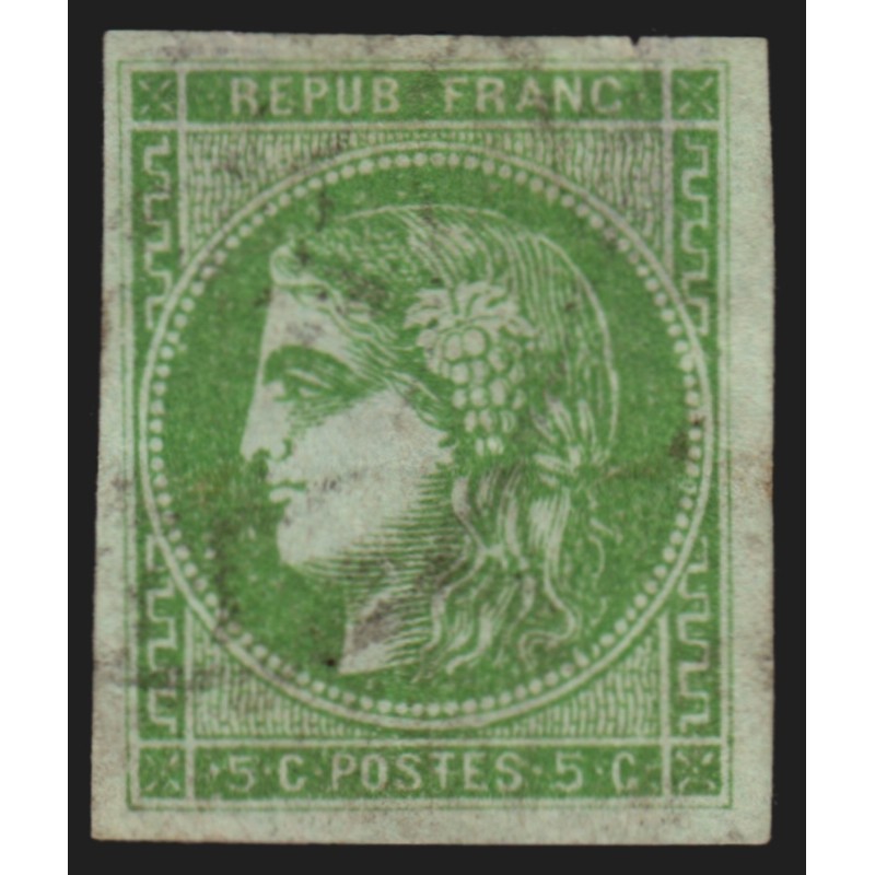 n°42B, Cérès Bordeaux, 5c vert-jaune, Report 2, oblitéré - BEAU D'ASPECT