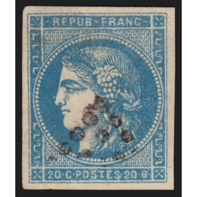 n°45A, Cérès Bordeaux, 20c bleu-clair, Type II, R1, signé A.BRUN - TB D'ASPECT