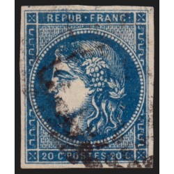 n°45Ba, Cérès Bordeaux, 20c bleu-foncé, Type II, Report 2, oblitéré - TB