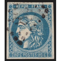 n°46A, Cérès Bordeaux, 20c bleu, Type III, Report 1, oblitéré - TB