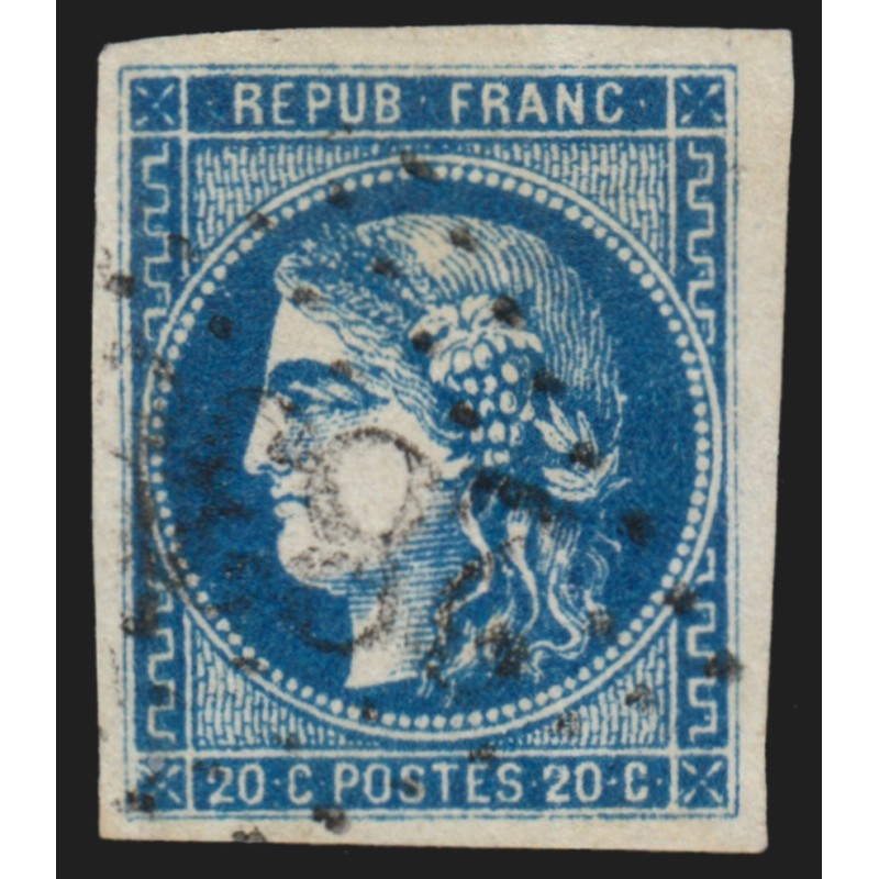 n°46Ba, Cérès Bordeaux, Type III, Report 2, 20c bleu-foncé, oblitéré - TB