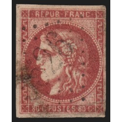 n°49, Cérès Bordeaux, 80c rose-carminé, oblitéré, pièce d'attente