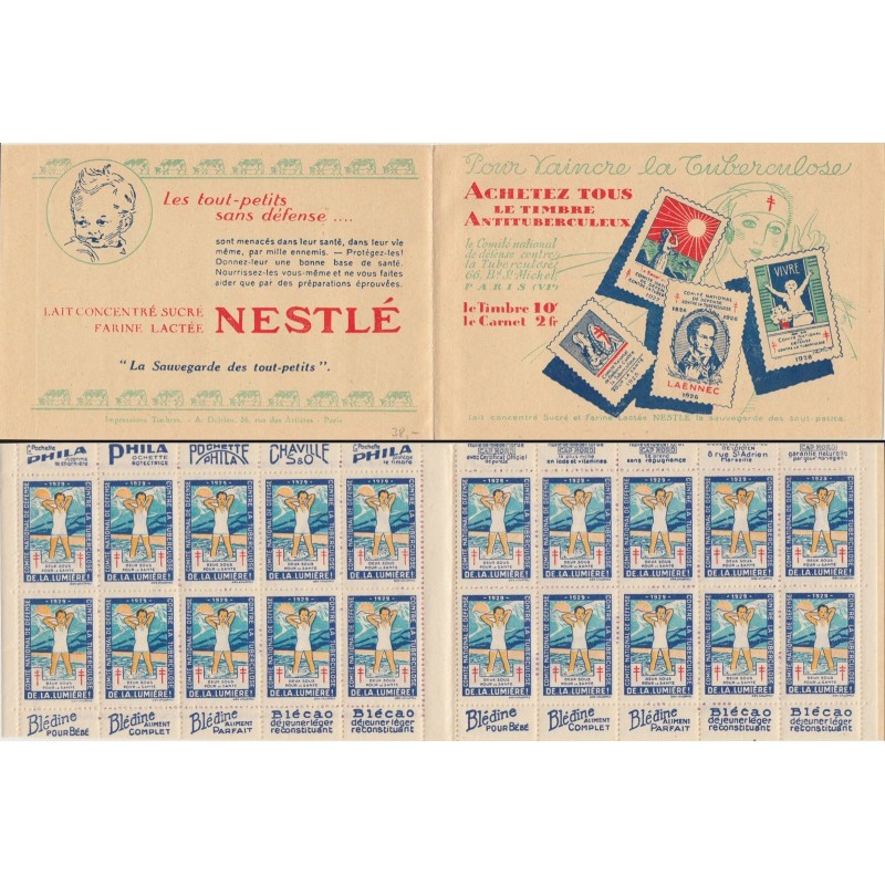 Carnet de 20 vignettes "Pour vaincre la tuberculose", Bienfaisance 1929 ** - TB