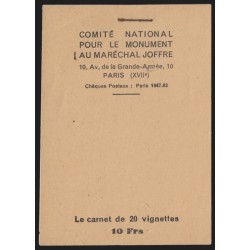 Carnet de 20 vignettes Maréchal Joffre - TB