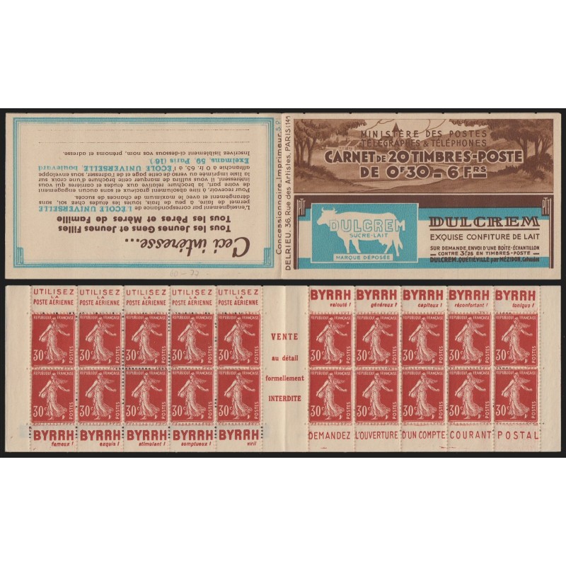 Carnet n°360-C 1, Poste Aérienne / Byrrh / C.C.Postal, neuf ** - B/TB