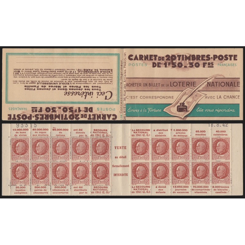 Carnet n°517-C 2, Secours National 1941, neuf ** sans charnière - TB