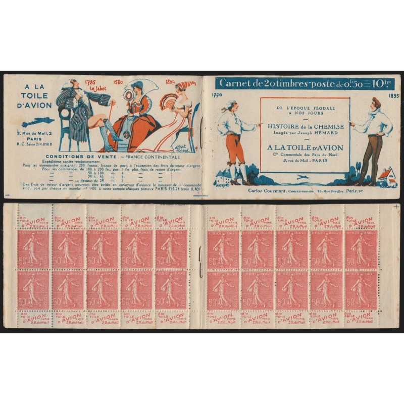 Carnet n°199-C 44, A la Toile d'Avion Histoire de la chemise, neuf * - déf.