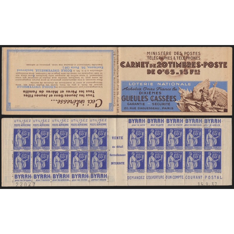 Carnet n°365-C 9, Poste Aérienne / Byrrh / Byrrh (Fatigués) / CCP,neuf ** B/TB