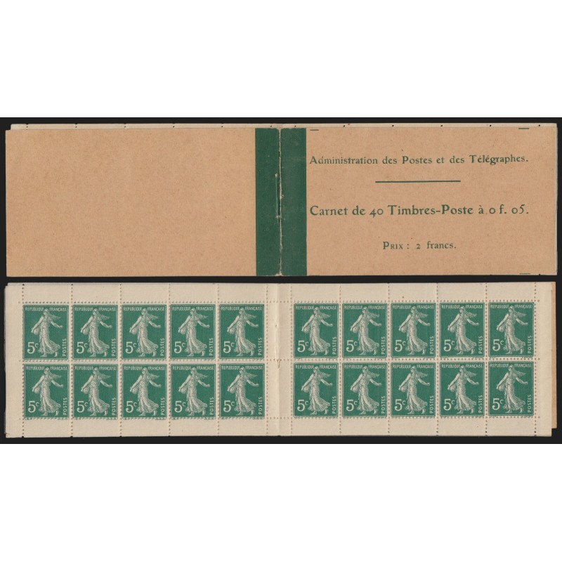 Carnet n°137-C 3, Semeuse 5c vert, 40 timbres, neuf (*) gomme altérée - B/TB