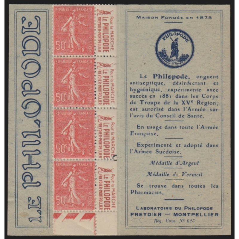 Carnet n°199-CP 1, Le Philopode, 4 timbres, format 108x50mm, neuf **/* - TB