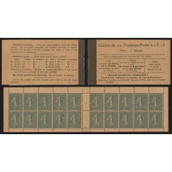 Carnet n°130-C 5, Semeuse lignée 15c vert-olive, papier GC, neuf **/* - B/TB