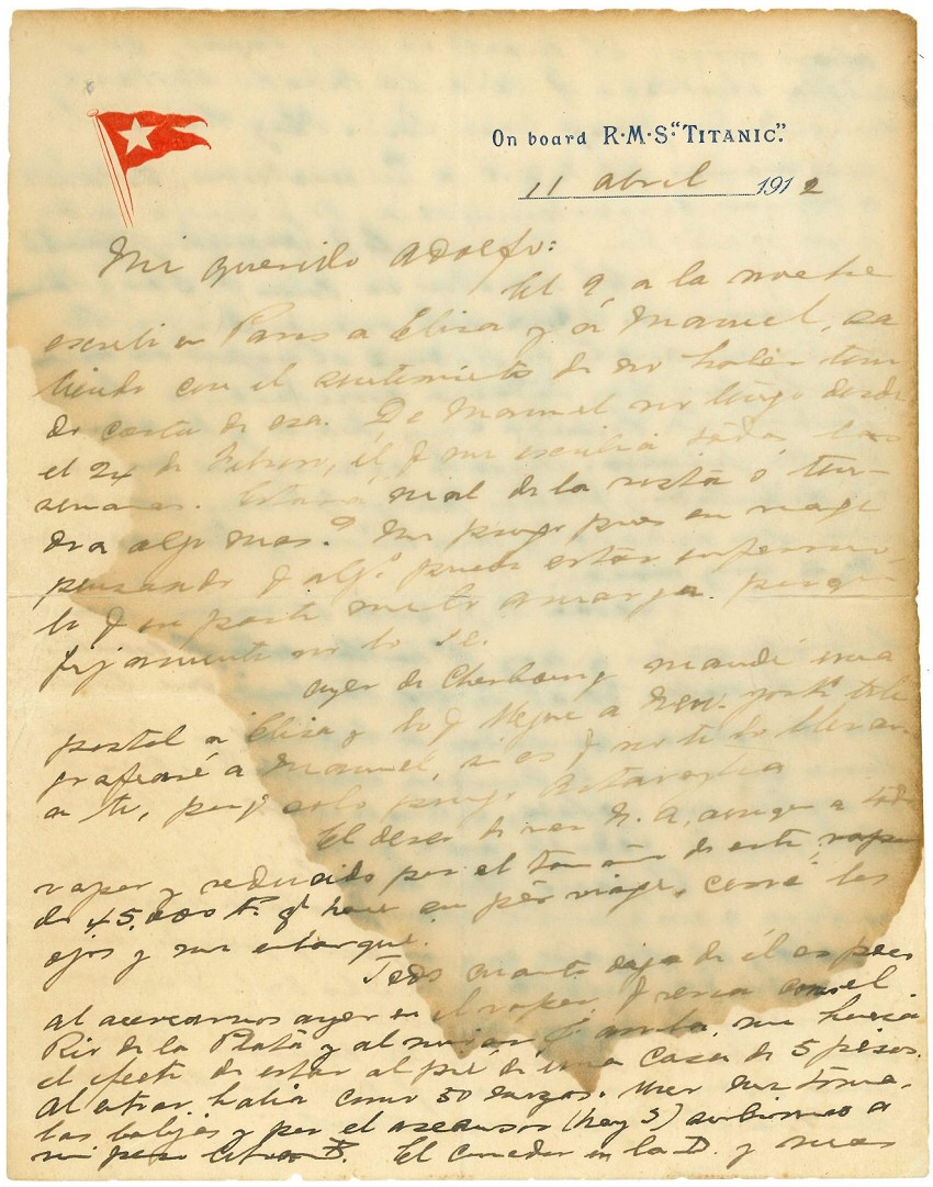 Une lettre rare d'un passager du Titanic mise aux enchères