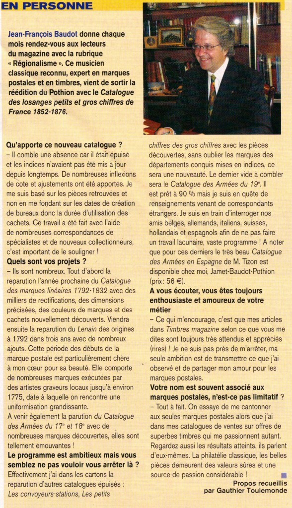 Interview de Jean-François Baudot dans Timbres Magazine