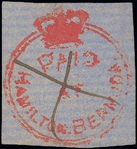 Bermudes, Perot n°6 seconde émission Hamilton 1861, 1d. rouge carmin