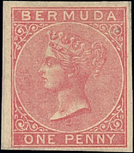 Bermudes n°1a, One Penny rose-rouge 1865