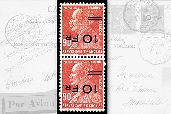 Berthelot "Île de France" une paire surcharge espacée tenant à non-espacée renversées vendue 65.000 €